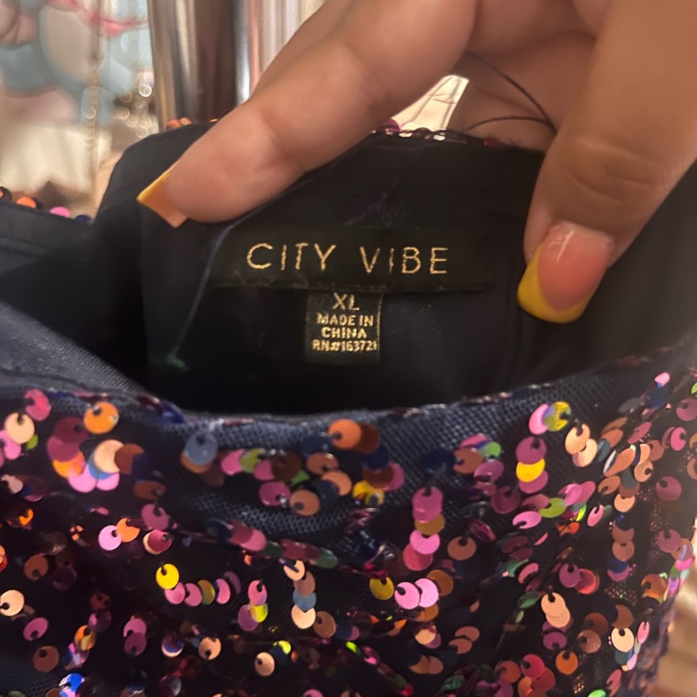 City Vibe Sequin Feather Strap Mini Dress - XL - Picture 2 of 2